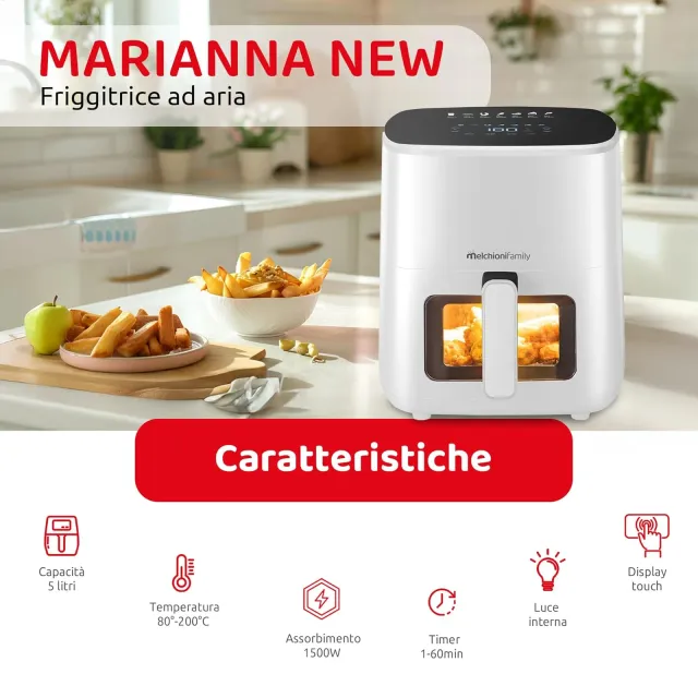Melchioni Deumidificatore 80°-200°C Family | MARIANNA NEW Friggitrice ad Aria 5L Air Fryer Compatta 