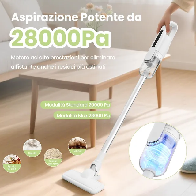 Suirviz Aspirapolvere cordless U5PRO Aspirapolvere Senza Fili, 28,000Pa Potente Aspirazione, 35Min d