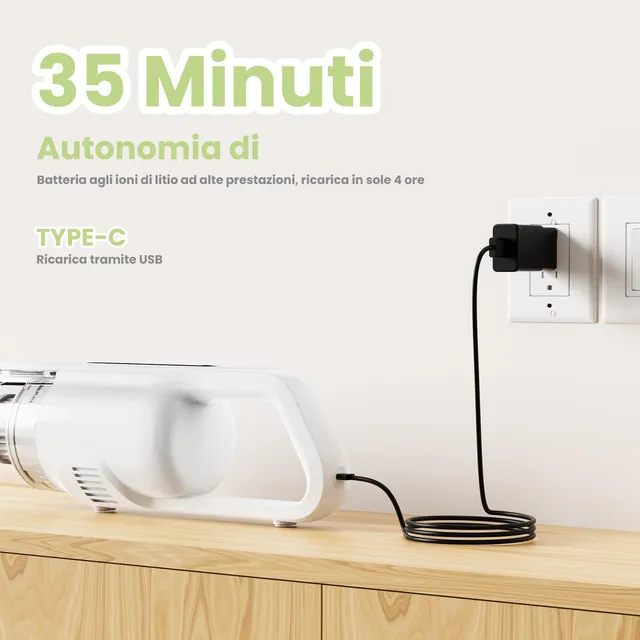 Suirviz Aspirapolvere cordless U5PRO Aspirapolvere Senza Fili, 28,000Pa Potente Aspirazione, 35Min d