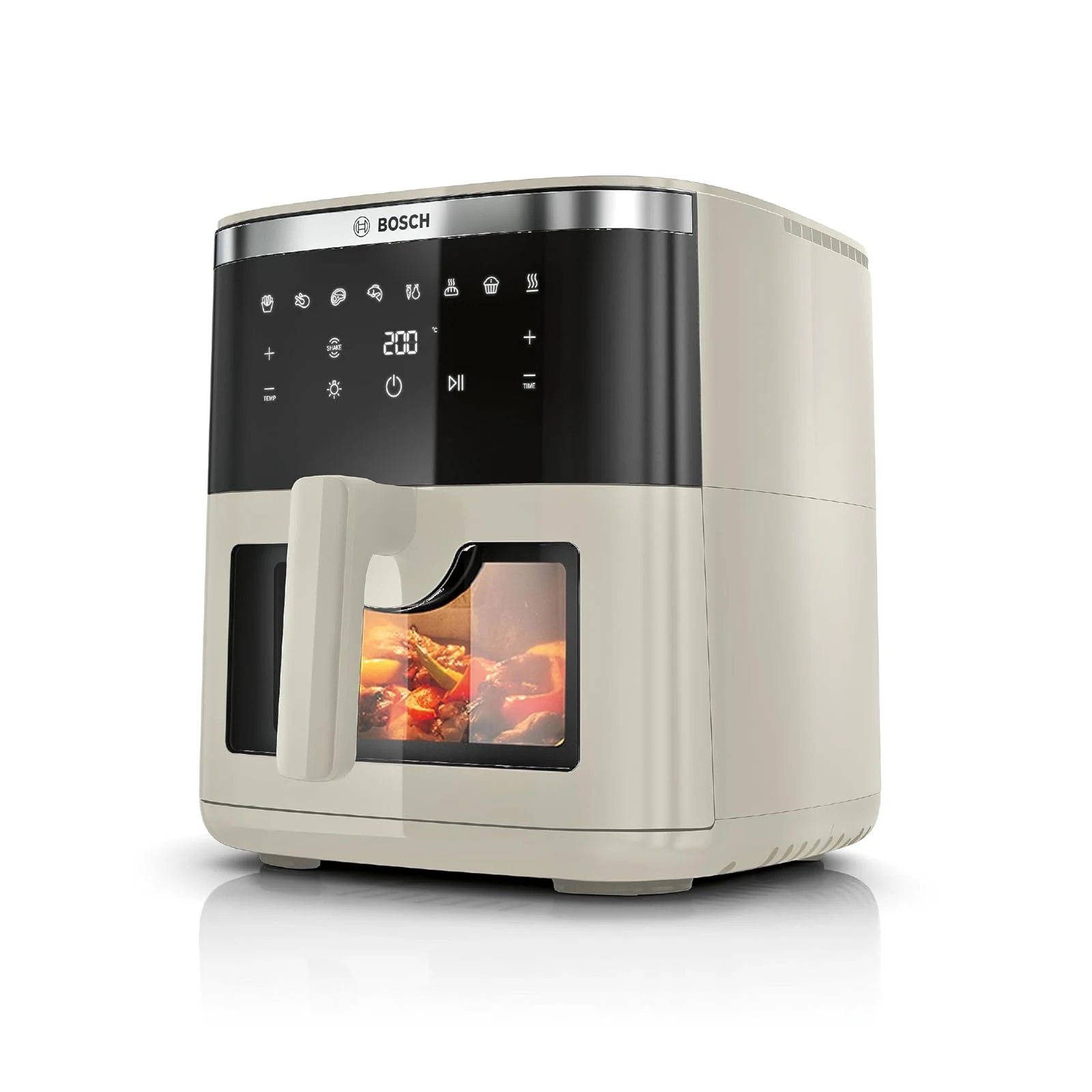 Bosch Friggitrice ad aria MAF671C0 Serie 6 Friggitrice ad Aria , Air Fryer XXL, Capacità 7,2 L, 7 Programmi Preimpostati, Finestra sul Cestello Illuminata, Cottura Fino al 65%* Più Veloce, Beige