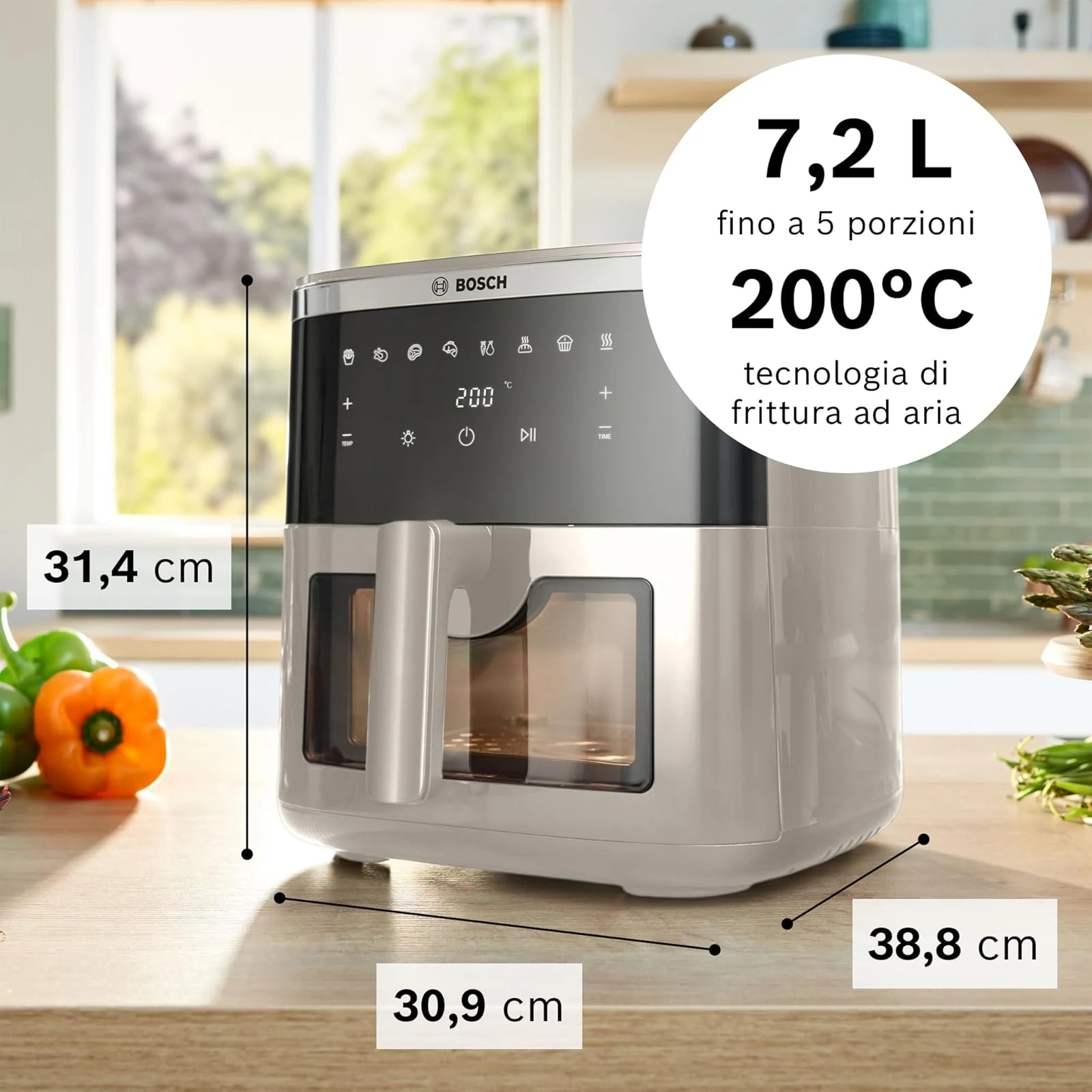Bosch Microonde MAF671C0 Serie 6 Friggitrice ad Aria , Air Fryer XXL, Capacità 7,2 L, 7 Programmi Pr