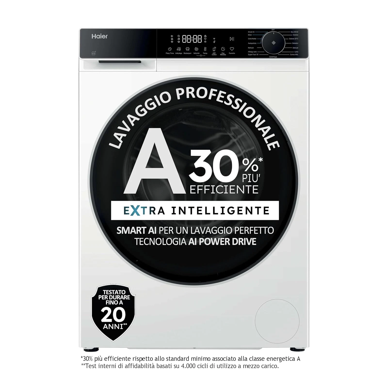Haier Lavasciuga HW80-BP14357U-IT X Serie 5 Lavatrice 8 Kg, Libera Installazione, Carica Frontale, Classe A-30%, 1400 Giri, Smart AI Cycle, Ciclo Refresh a Vapore, Wi-Fi con App hOn, 85x60x56 cm