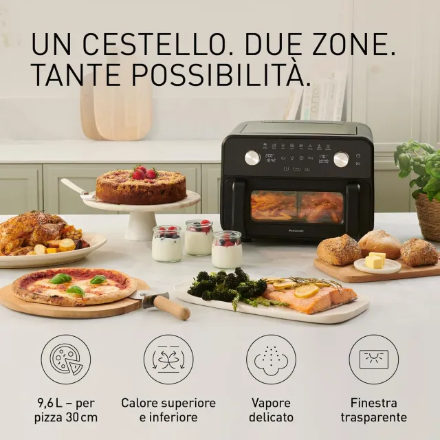 Panasonic Ventilatore NF-BC1000KXE Friggitrice ad Aria Flex con Finestra di Visualizzazione, XL Cest