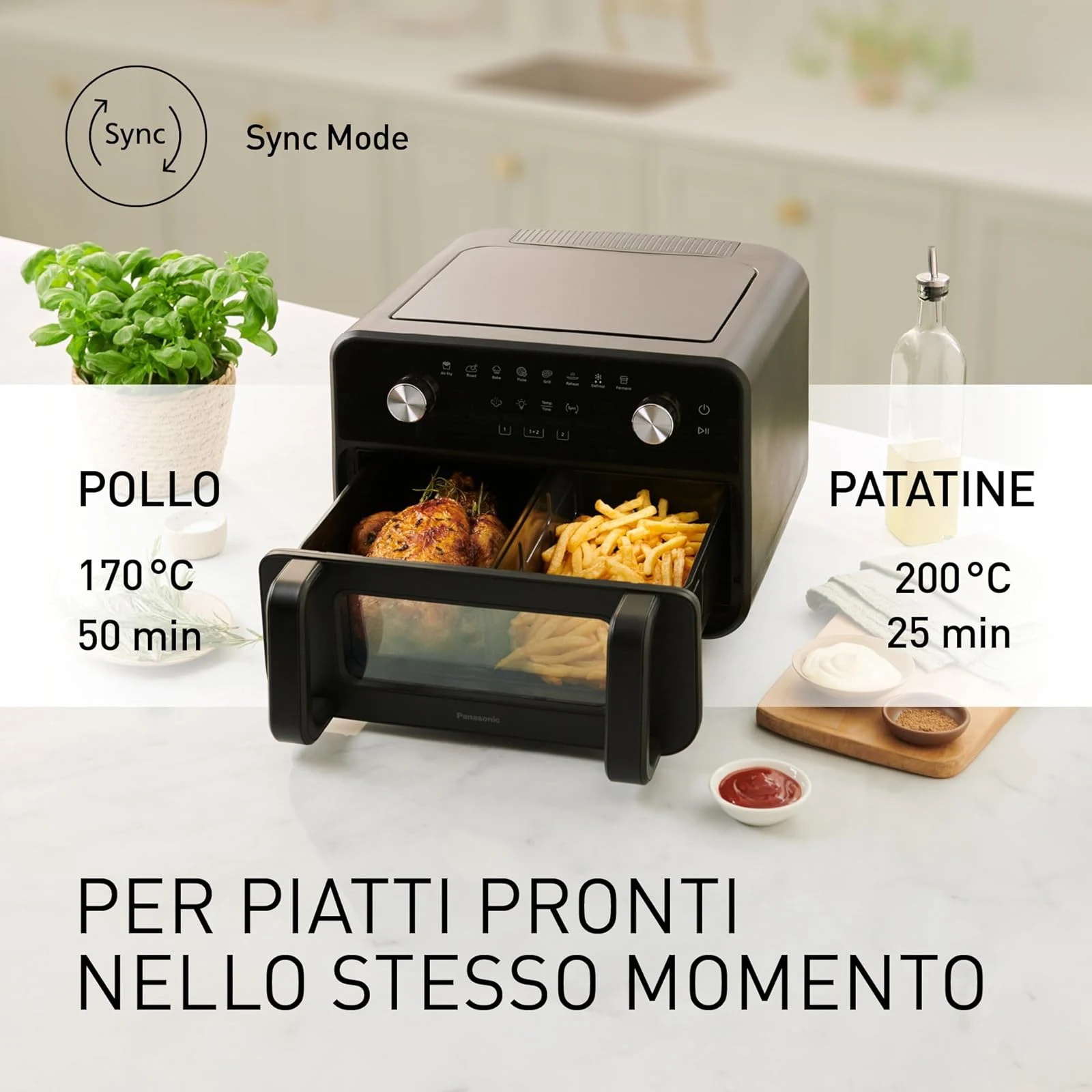 Panasonic Ventilatore NF-BC1000KXE Friggitrice ad Aria Flex con Finestra di Visualizzazione, XL Cest