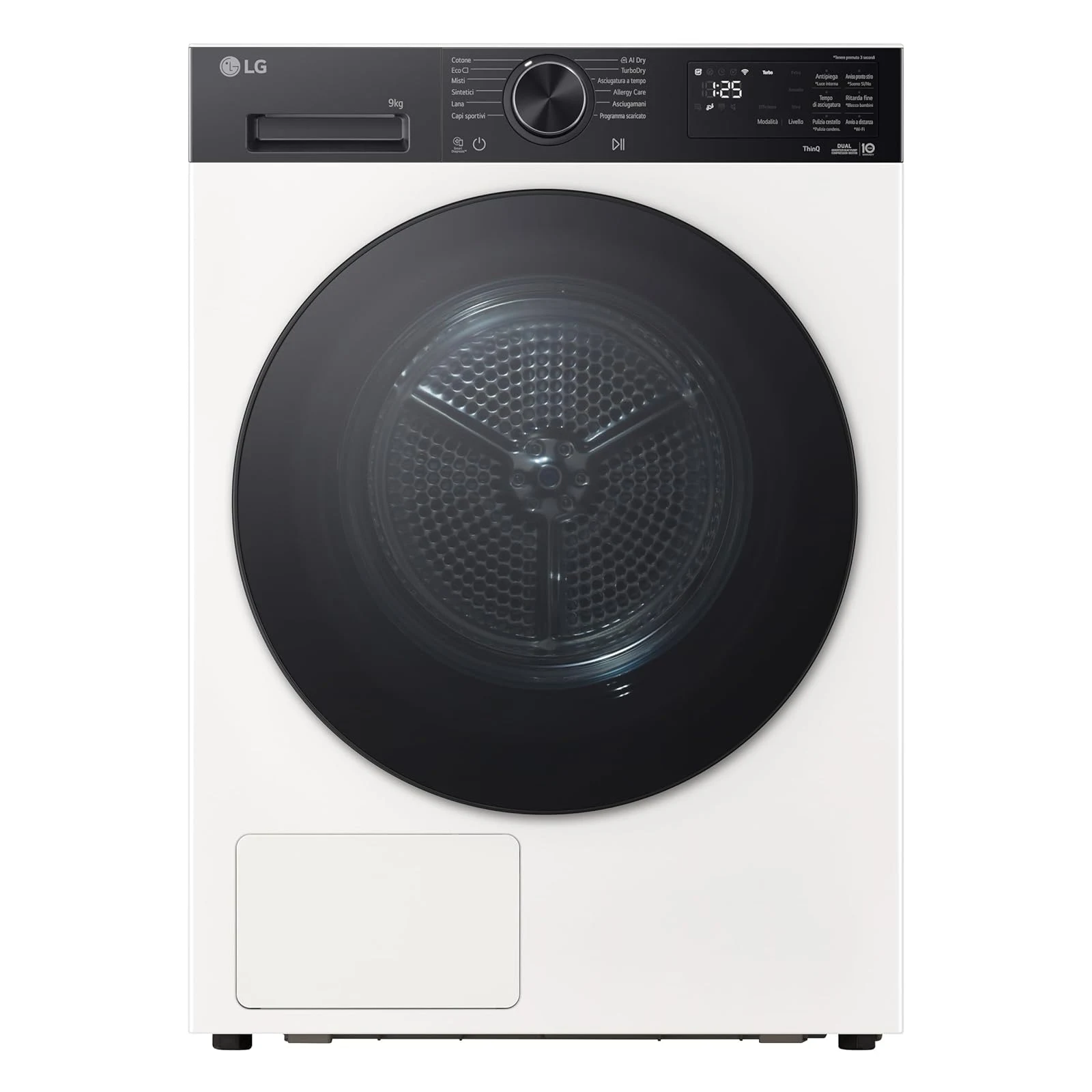 LG Asciugatrice RNX5009TWBB Asciugatrice 9Kg Pompa di Calore DUAL Inverter, Classe B, Asciugatura AI Dry con Intelligenza Artificiale, Wi-Fi, Serie X5, Direct Drive, Allergy Care, Essence