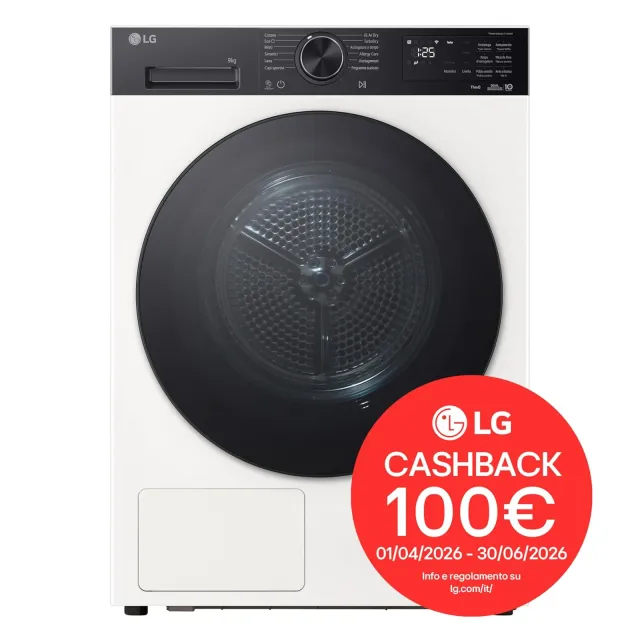 LG Asciugatrice RNX5009TWBB Asciugatrice 9Kg Pompa di Calore DUAL Inverter, Classe B, Asciugatura AI