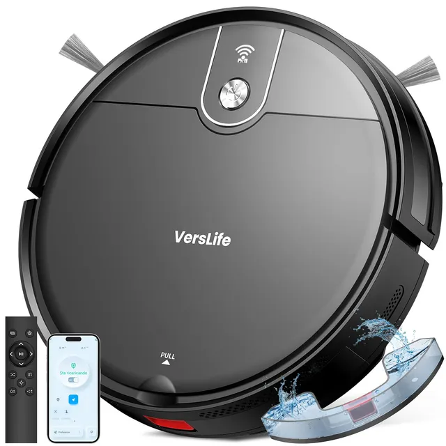 Vers Robot aspirapolvere 4000Pa VersLife L6 Robot Aspirapolvere e Lavapavimenti 2 in 1, Autonomia 120 Minuti, , Controllo con App, Telecomando e Alexa, Silenzioso, Auto-ricarica, per Pavimenti