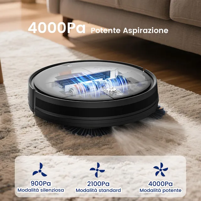 Vers Robot aspirapolvere 4000Pa VersLife L6 Robot Aspirapolvere e Lavapavimenti 2 in 1, Autonomia 12