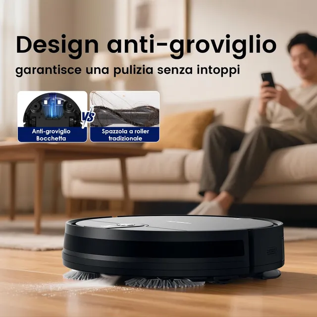 Vers Robot aspirapolvere 4000Pa VersLife L6 Robot Aspirapolvere e Lavapavimenti 2 in 1, Autonomia 12