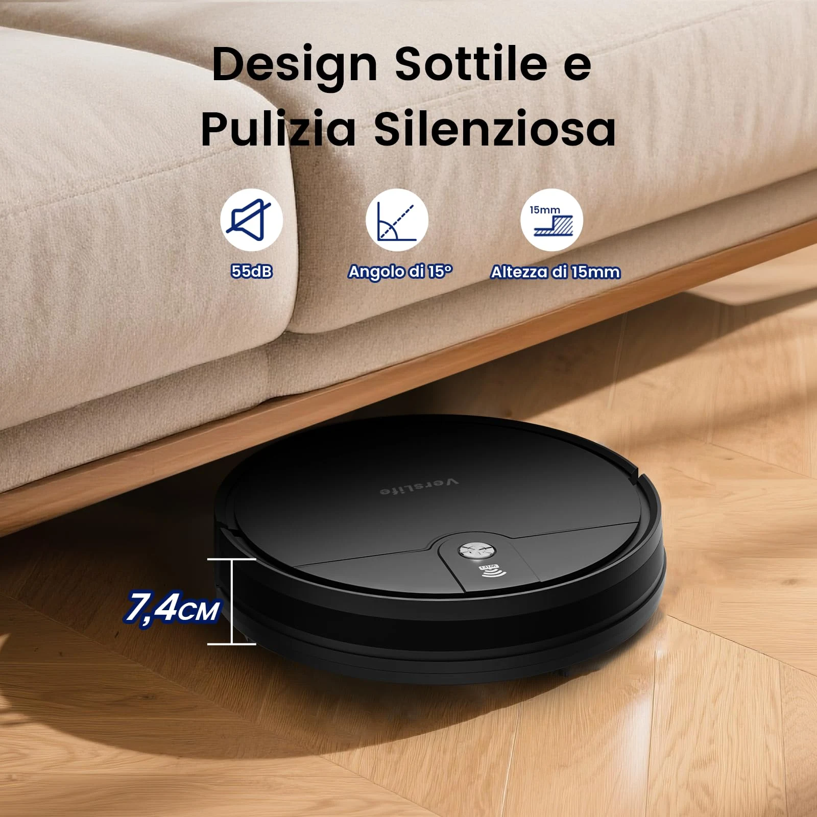 Vers Robot aspirapolvere 4000Pa VersLife L6 Robot Aspirapolvere e Lavapavimenti 2 in 1, Autonomia 12