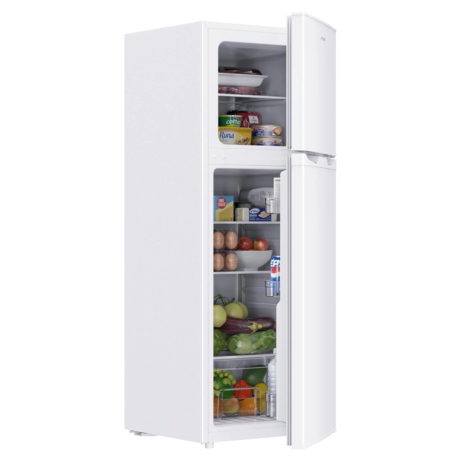Upstreman Frigorifero incasso sottobase 132L Frigorifero Combinato , Frigorifero Doppia Porta (98L Frigorifero + 34L Congelatore), 7 Livelli Temperatura, Frigo Bianco Silenzioso per Casa e Ufficio, TM132