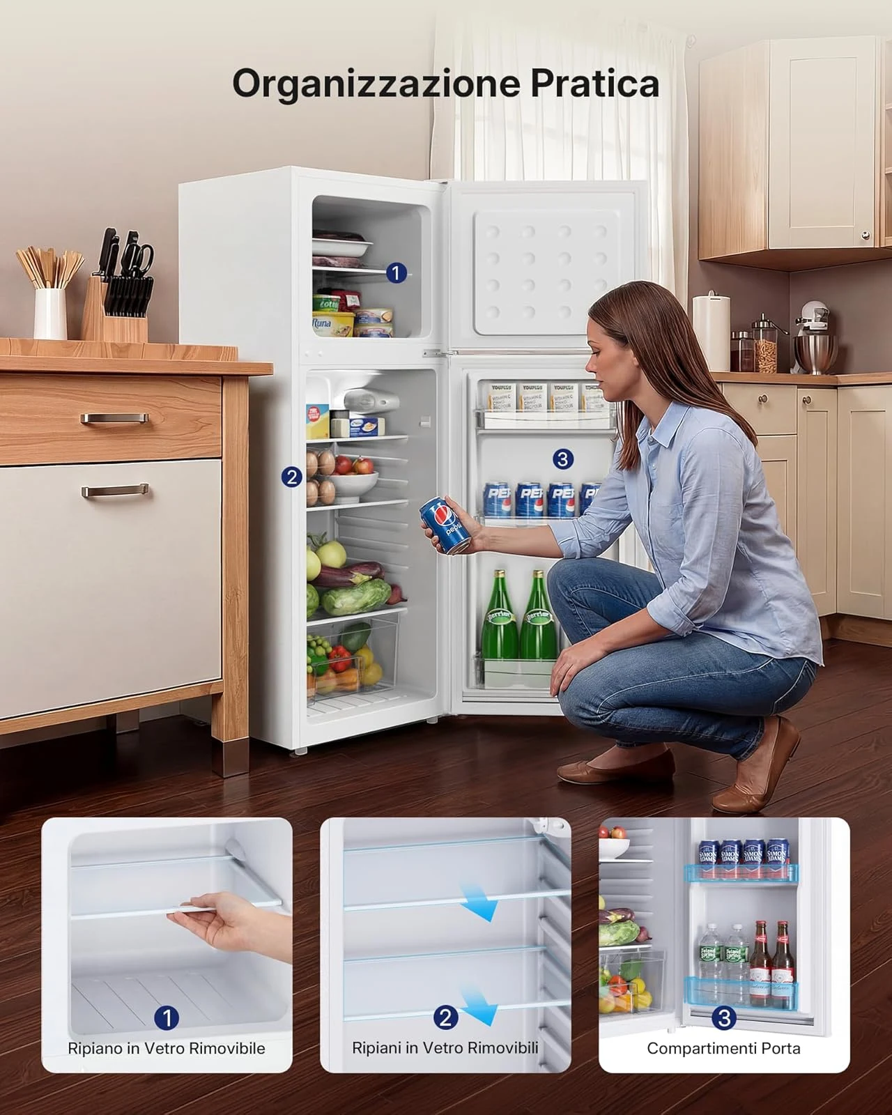 Upstreman Frigorifero incasso sottobase 132L Frigorifero Combinato , Frigorifero Doppia Porta (98L F