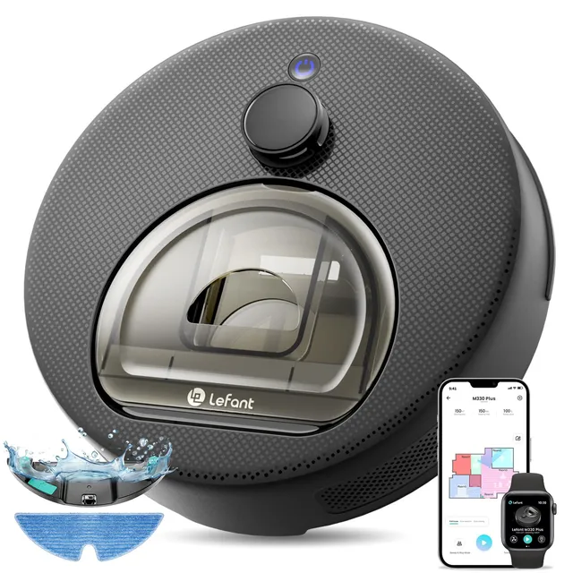 Lefant Robot aspirapolvere M330 Plus Robot Aspirapolvere e Lavapavimenti con Mappatura dToF, 5000Pa, 150min Autonomia, Anti-Groviglio, Evita Tappeti, WiFi Alexa APP, Ideale per Peli di Animali