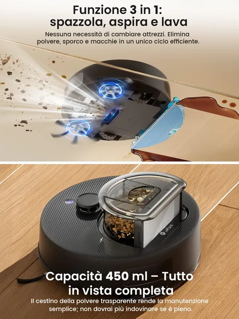 Lefant Robot aspirapolvere M330 Plus Robot Aspirapolvere e Lavapavimenti con Mappatura dToF, 5000Pa,