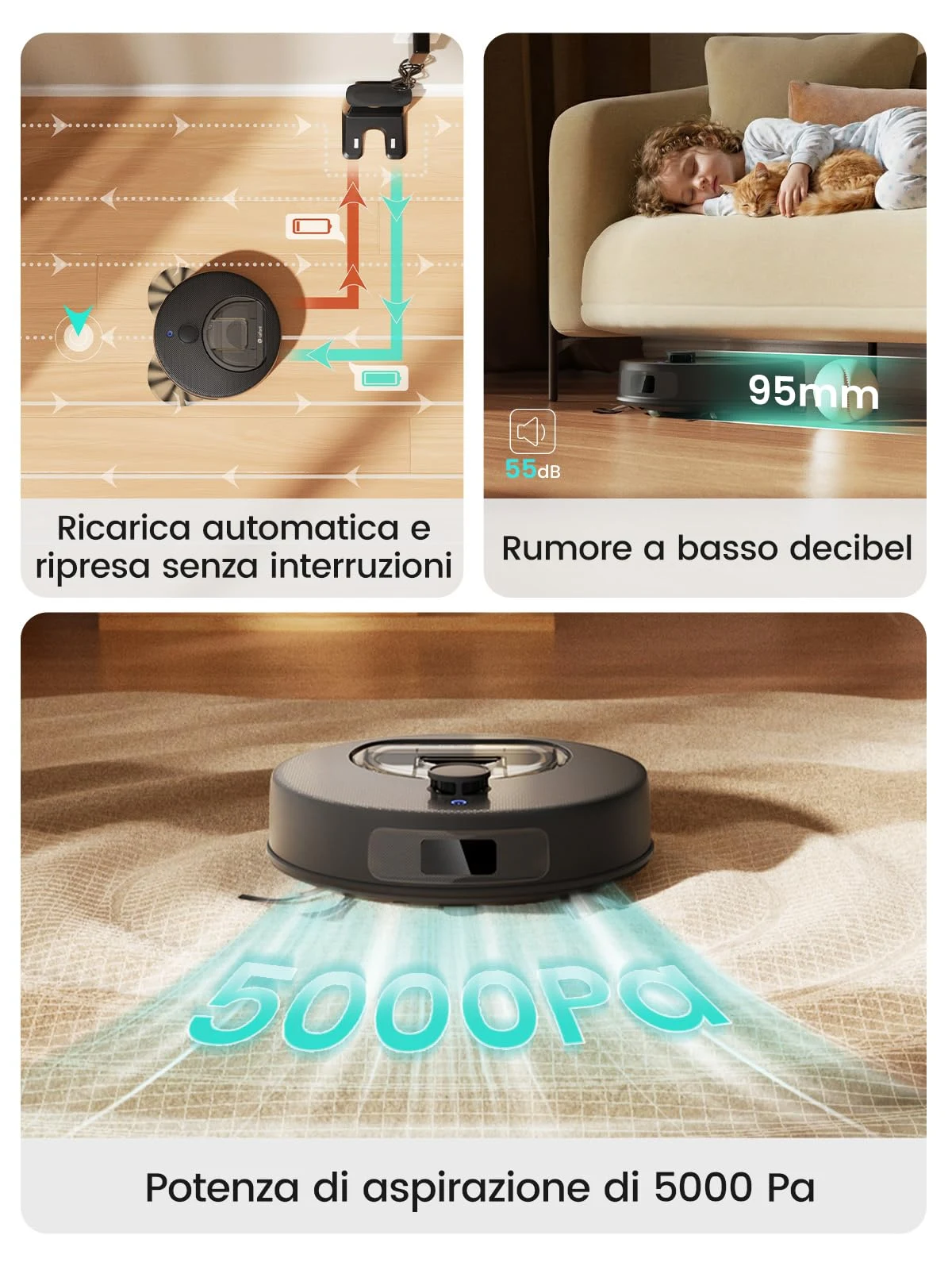 Lefant Robot aspirapolvere M330 Plus Robot Aspirapolvere e Lavapavimenti con Mappatura dToF, 5000Pa,