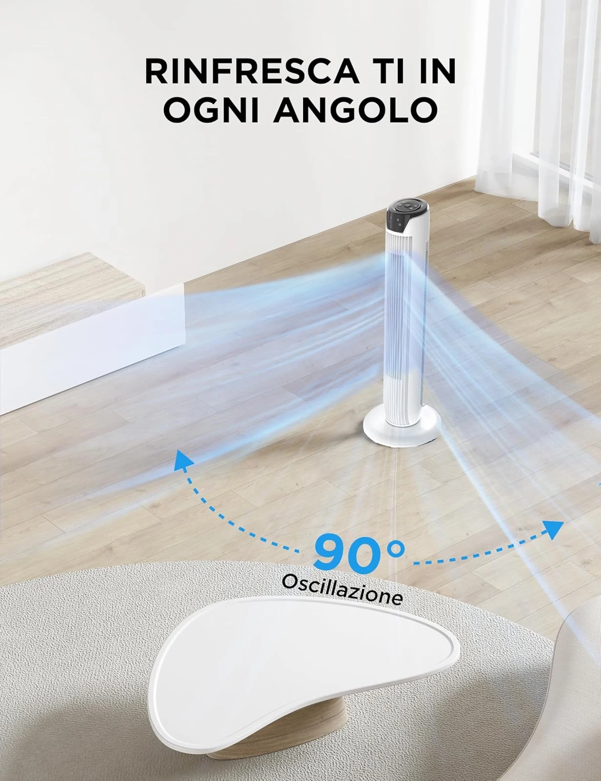 Midea Ventilatore FZ10-17JRSE(WH) Ventilatore Torre con Telecomando Flusso d’Aria 7 m/s, Oscillazion