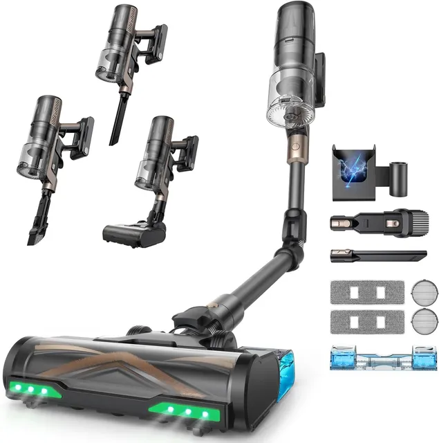 Proscenic Aspirapolvere cordless P20+ Aspirapolvere Senza Fili Potente 680W/70 Min/70000Pa, Scopa Elettrica Senza Fili con Bacchetta Pieghevole, Spazzola Antigroviglio, Aspirapolvere Lavapavimenti,