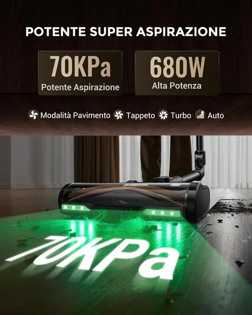 Proscenic Aspirapolvere cordless P20+ Aspirapolvere Senza Fili Potente 680W/70 Min/70000Pa, Scopa El