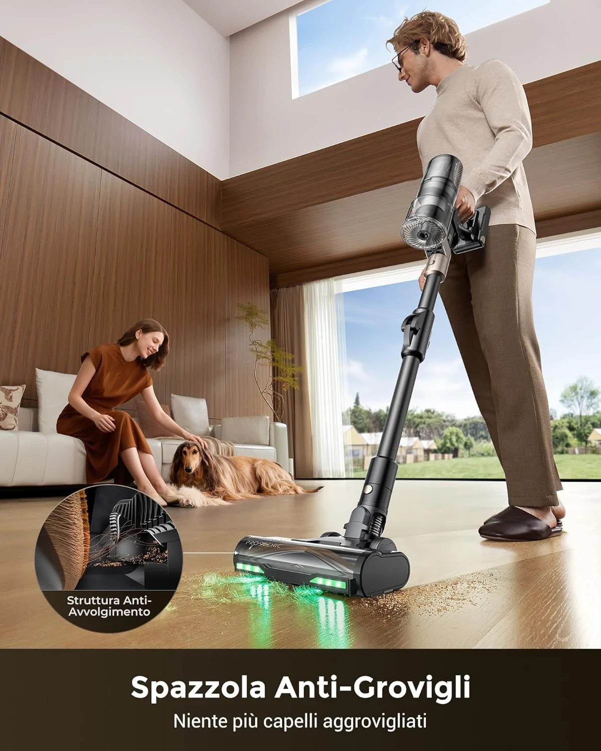 Proscenic Aspirapolvere cordless P20+ Aspirapolvere Senza Fili Potente 680W/70 Min/70000Pa, Scopa El