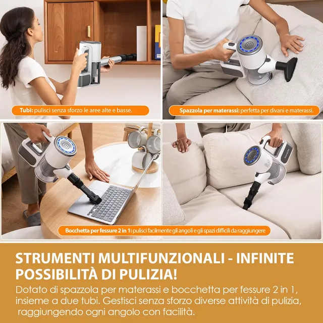 Vers Aspirapolvere cordless S6PRO VersLife Aspirapolvere Senza Fili 30KPa, Scopa Elettrica Senza Fil