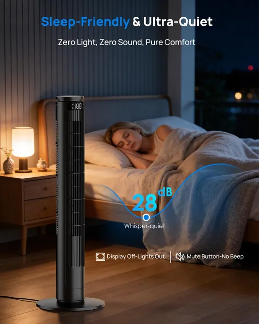 Ventilatore 92cm a Torre con Schermo LED Regolabile (Spegnimento Totale) e Telecomando con Tasto Mut