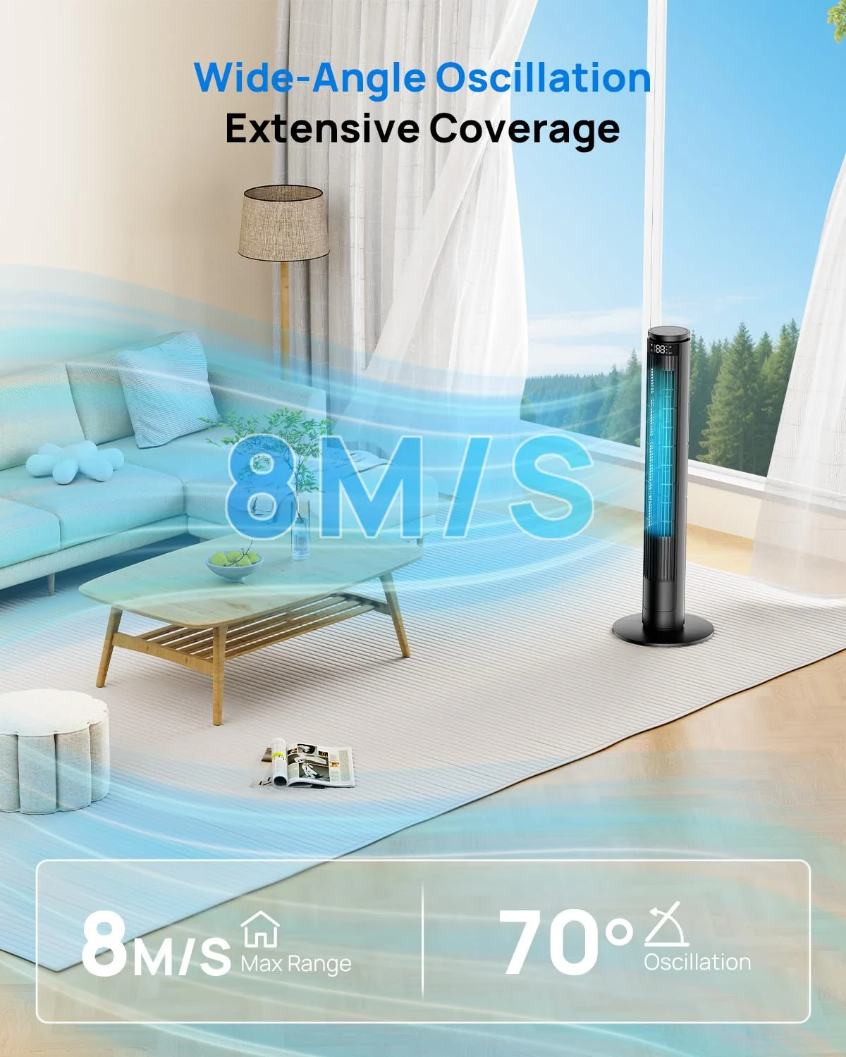 Ventilatore 92cm a Torre con Schermo LED Regolabile (Spegnimento Totale) e Telecomando con Tasto Mut