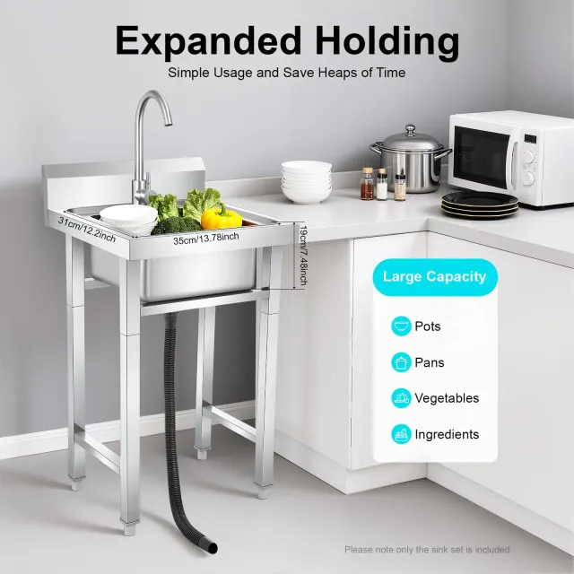 Lavandino Lavello all'aperto da cucina in acciaio inox, autoportante con Faucet girevole a 360°