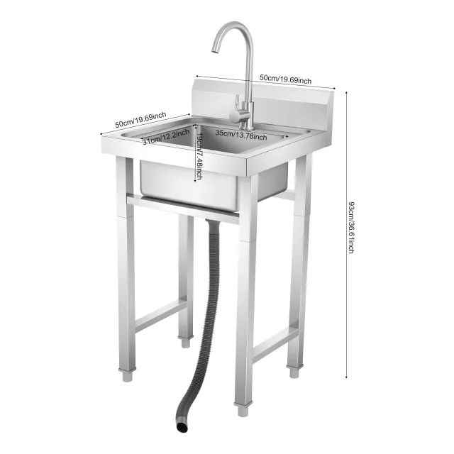 Lavandino Lavello all'aperto da cucina in acciaio inox, autoportante con Faucet girevole a 360°