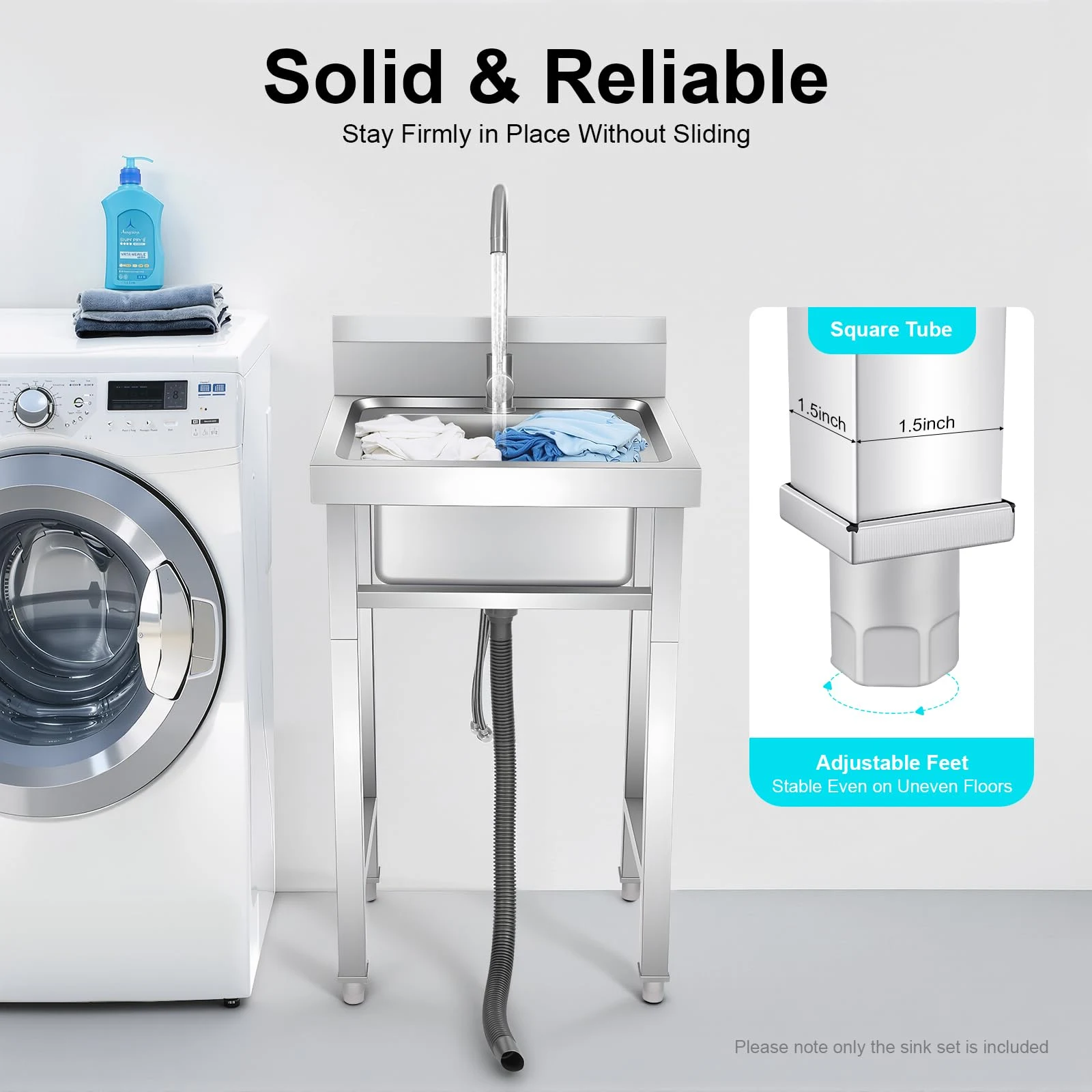 Lavandino Lavello all'aperto da cucina in acciaio inox, autoportante con Faucet girevole a 360°