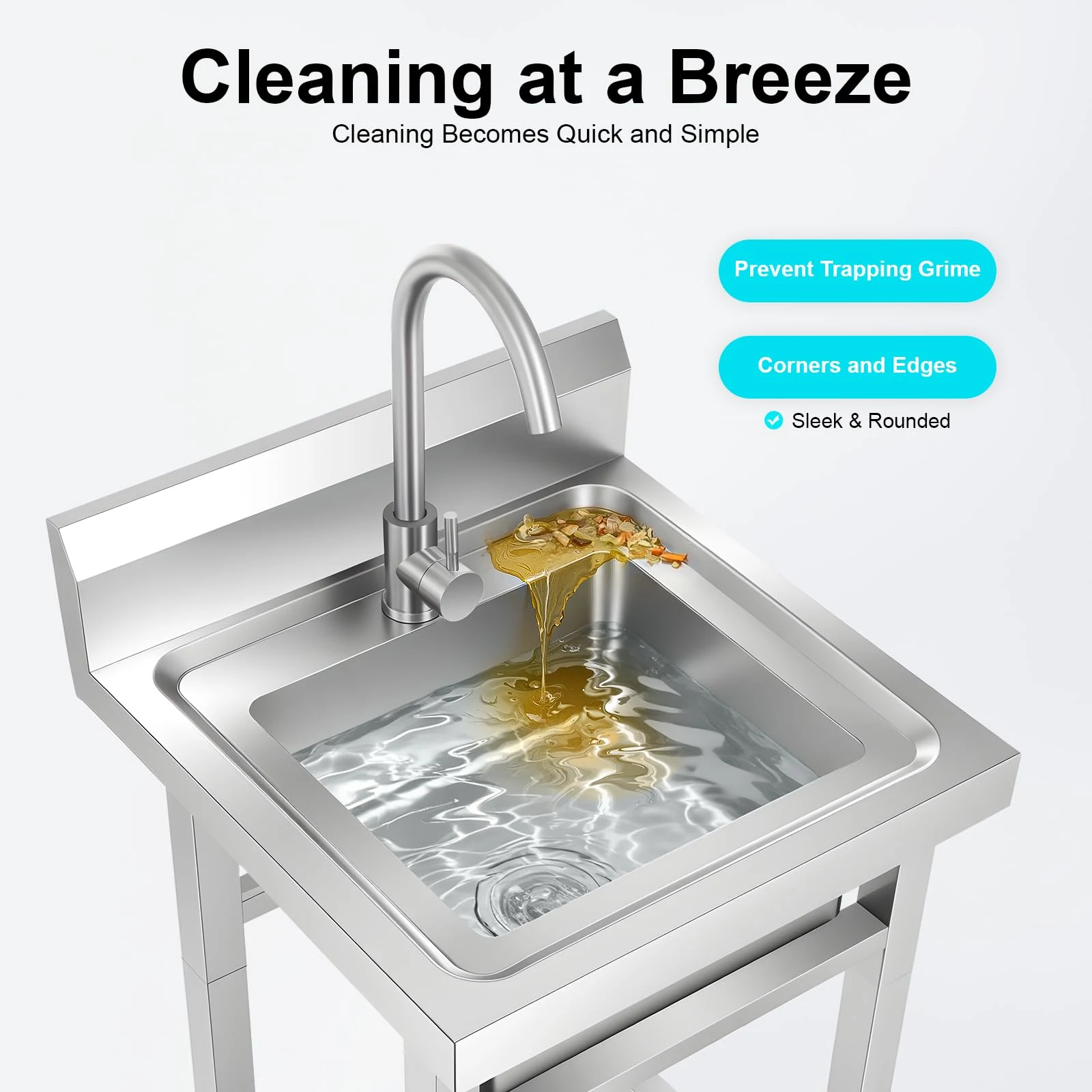 Lavandino Lavello all'aperto da cucina in acciaio inox, autoportante con Faucet girevole a 360°