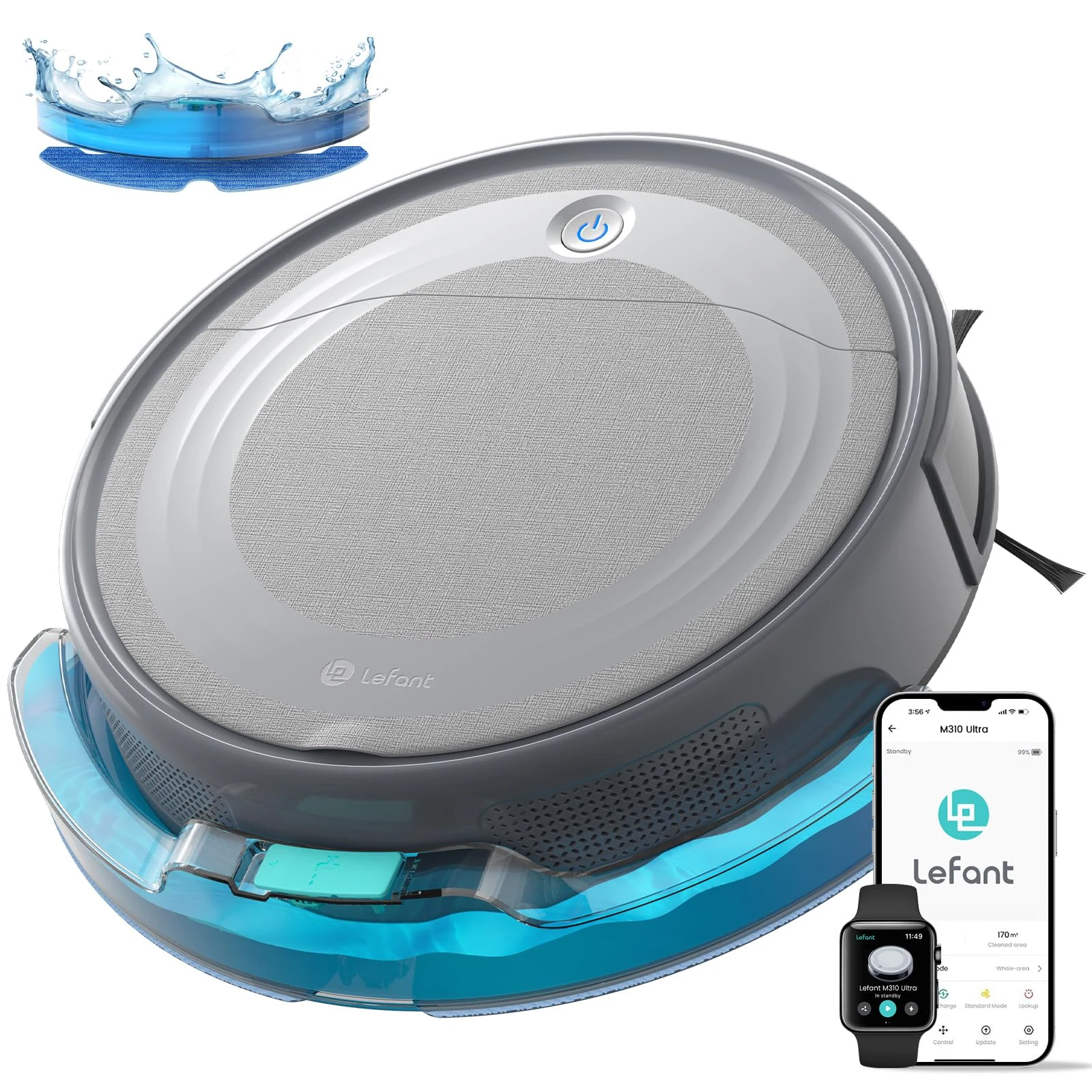 Lefant Robot aspirapolvere M310 Ultra Robot Aspirapolvere Lavapavimenti con Mappatura, 6000Pa, Navigazione ToF PSD 190°, 170 Min, Controllo APP/WiFi, 3-in-1, Ideale per Peli Animali e Paviment