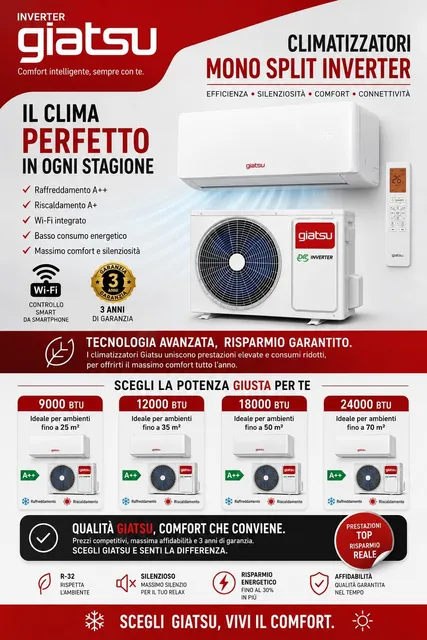 Condizionatore Climatizzatore triple split 12000 BTU Inverter – Climatizzatore Silenzioso Caldo/Fred