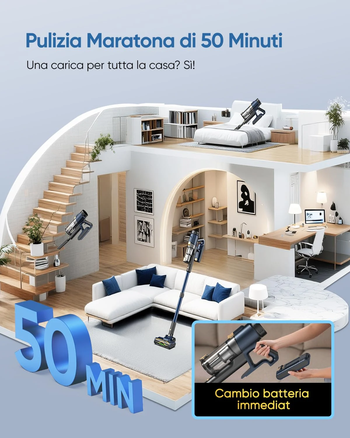 Vexilar Aspirapolvere cordless 58000Pa/ 50Min Aspirapolvere Senza Fili Aspirapolvere Lavapavimenti P